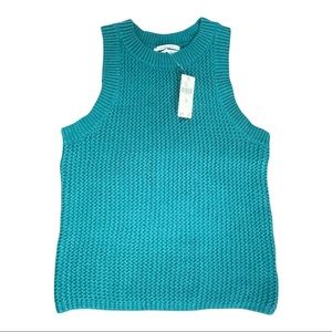 Anthropologie NWT Sleeveless Knit Deep Teal Crew Neck Tank Top Size XS $78